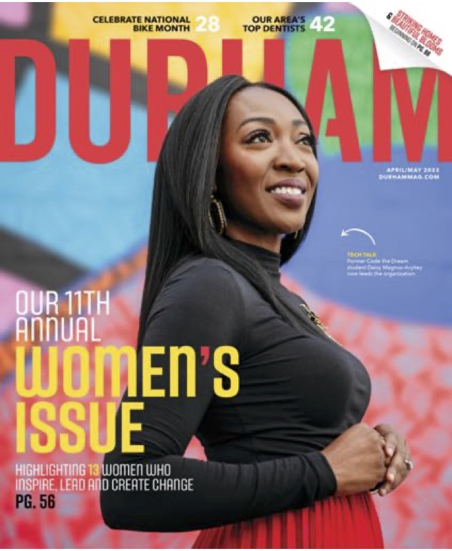 CTD Co-Executive Director Daisy Magnus-Aryitey on the cover of Durham Magazine's Women's Issue